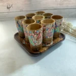 ست سینی و لیوان چوبی نقاشی‌ دست طرح گل و مرغ
