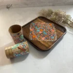 ست سینی و لیوان چوبی نقاشی‌ دست طرح مرغ