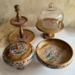 ست چند تکه ظروف چوبی نقاشی شده