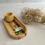 سینی سرو چوبی نقاشی‌ دست نقش پرنده کلاه‌ خواب