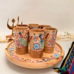 ست لیوان 5 تایی و سینی و قندان نقاشی شده