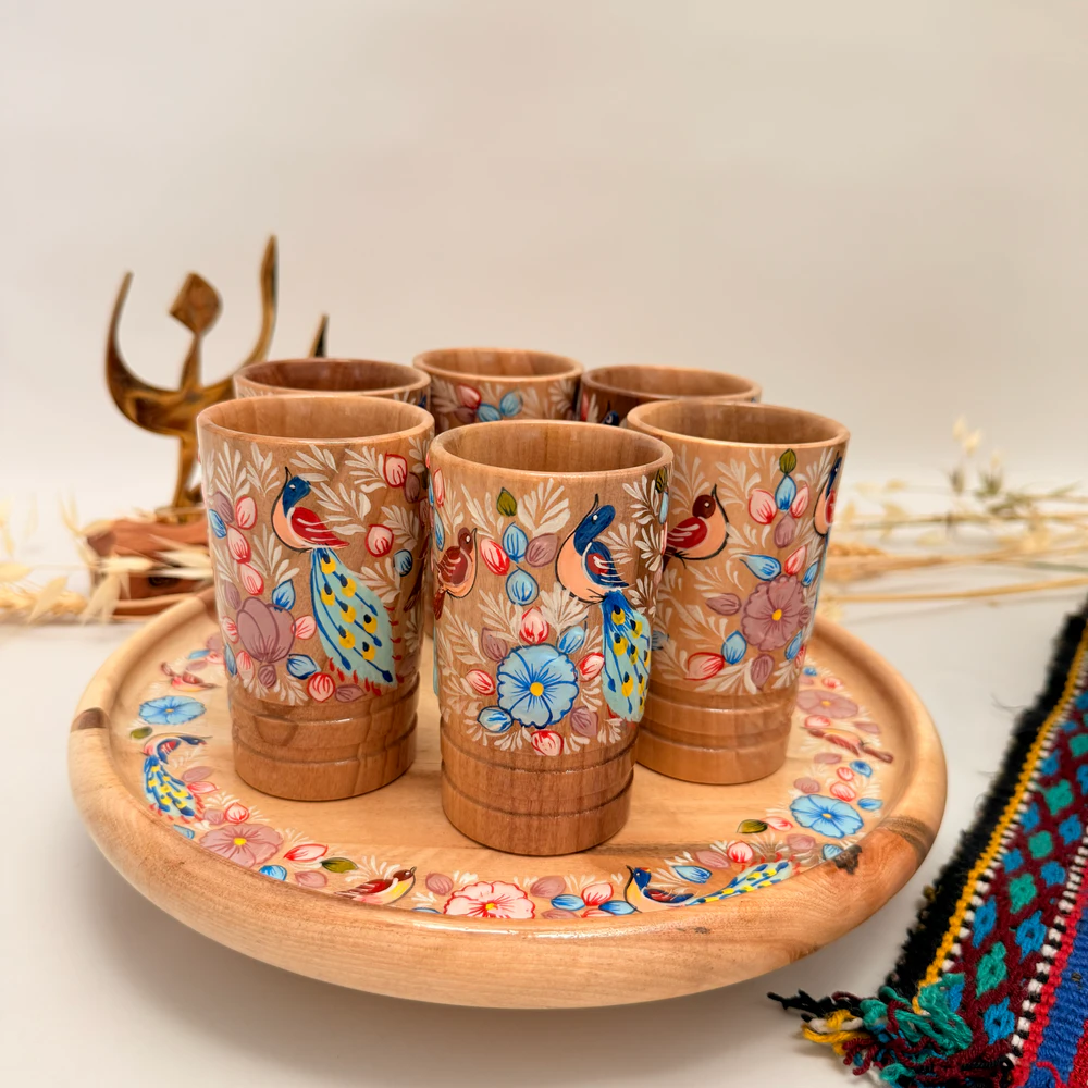 Set of 5 glasses and a tray_16 ست لیوان 5 تایی و سینی و قندان نقاشی شده
