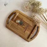 ست میوه‌ خوری پایه‌ دار و سینی نقاشی‌ دست طرح ماهی
