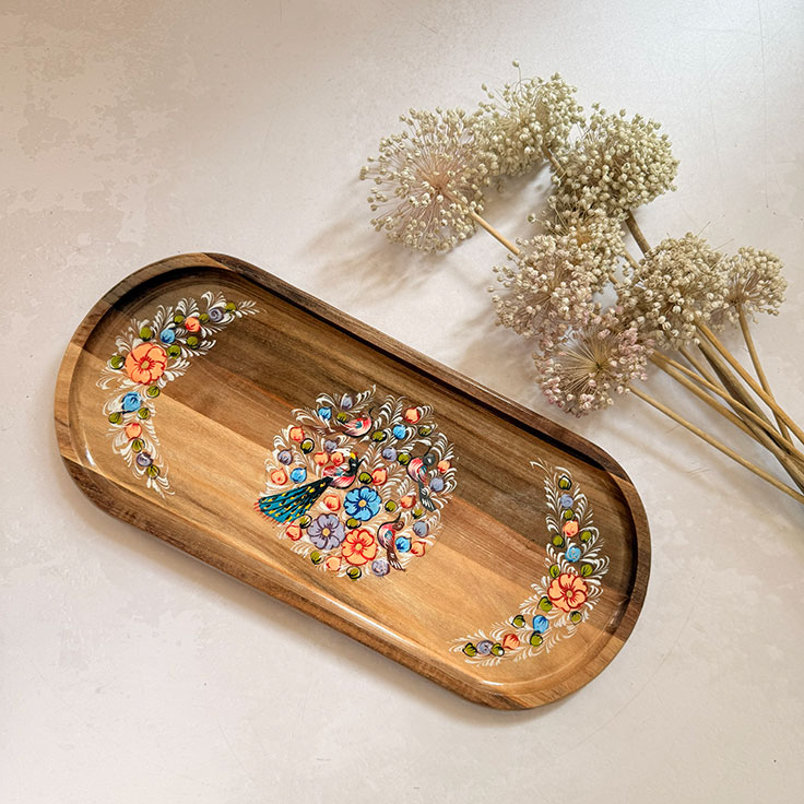 سینی-طاووس-خاتم-کاری-تکی 2side Khatam Kari Peacock Tray flower