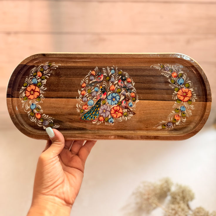 Khatam-kari Peacock Tray (Size: Handheld)