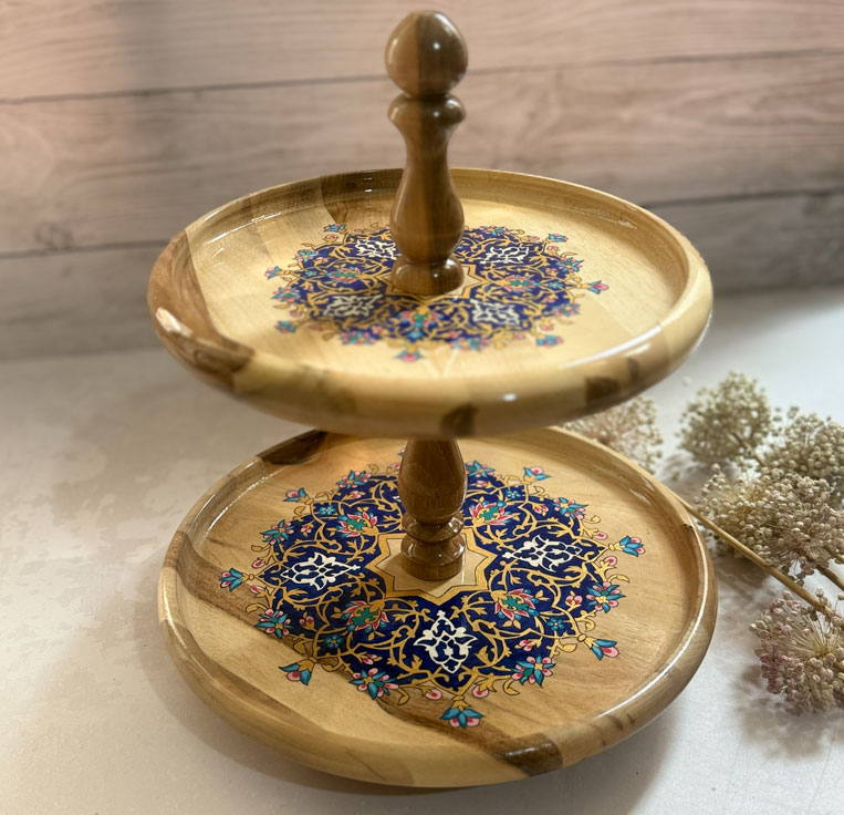 شیرینی-خوری-دو-طبقه-نقاشی-دست استند دو طبقه چوبی با نقاشی دست تذهیب